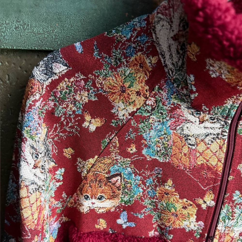 Cider Fleece Collar Floral Cat Knotted Sweatshirt - Picture 7 of 14